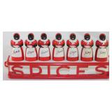 F & F Mold and Die Works Vintage Aunt Jemima Spice Bottles and Vintage Red Plastic Spice Rack