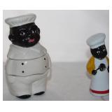 McCoy Vintage Black Americana stacking Salt, Pepper & Sugar Shown with a Vintage Black Chef Pie Bird