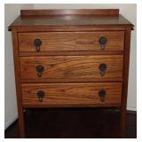 Antique Oak 3-Drawer Lowboy Chest raised on Square Legs  (29”W x 16.5”D x 30.5”H)