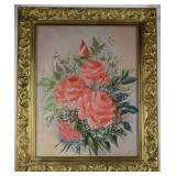 Pink Roses Bouquet Original Oil on Canvas Signed Karisch (16”x20”) Framed in a 2 1/2” Ornate Gold Fr