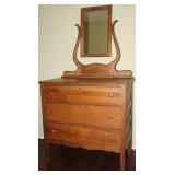 Antique Oak 3-Drawer Dresser with Mirror Attached with Harp Frame