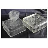 Vintage Refrigerator/Leftovers Dishes:  Hazel Atlas “Crisscross” Square( 8.5” ) Dish w/Lid and Feder