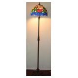 Tiffany Style Stain Glass “Water Lilies and Cattails “ Wrought Iron Base Floor Lamp Re(61”H)