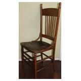 Antique Oak Spindle Back Rabbit Ear Chair with Leather Seat (2 ea.)