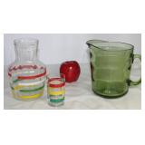 Vintage Primary Stripe Juice/Water Jug and Tumbler.  Shown with Ceramic Apple and Vintage Avocado Gr