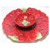 “Poinsettia” Designed by Mexcera Ceramic Hand Painted Chip & Dip Tray (