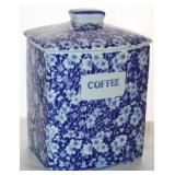 Blue & White Floral Large Ironstone Coffee Canister (9.5” x 7” x 5”)