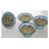 Del Carmen Puebla,  Mexico Talavera Hand Painted Small Pedestal Bowl (5”D x 3”H) 3 ea. and Small Pla