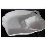 Studio Nova White Ceramic Leaf Chip and Dip Tray. (13” x 15”)