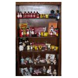 Antique Oak 5 Shelf Glass Door Front Cabinet (58 “Hx 30”W x 13”D) with Vintage Black Americana.  