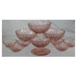 Arcoroc France Pink Swirl Bowl Collection: Large 9” Salad/Berry Bowl(3 ea.), Medium 7 1/4” Vegetable