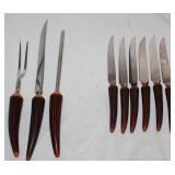 Crown Crest Sheffield England Stainless Blades with Faux Stag Handles: 3 piece Carving Set and 6 Ste