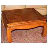 Vintage Oriental Style Square Walnut Coffee Table with Burl Veneer Top 