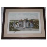 "The Berry Pickers" by Jennie Brownscombe Colored Aquatint Etching James S. King  Matted and Framed 