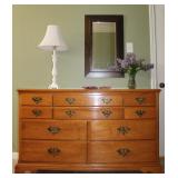 Willett furniture solid maple handcuffed dresser with mirror. Dresser (56" W x 21" D x 35" H) Mirror