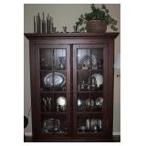 Deep Red Stained Glass Pane Double Door Cabinet on Bun Feet.  (50”W x 17”D x 69.5”H)