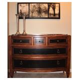 Schnadig Vintage Cherry Bow Front 5-Drawer Credenza.  Also pictured are a pair of 17” Hammered Alumi