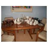 OAD TABLE & 4 CHAIRS, ROSENTHAL CHINA, CARNIVAL GLASS