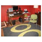 DESK & SHELF, MODERN RUG & OFFICE CHAIR