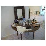 ANTIQUE DROP LEAF TABLE, OGEE MIRROR