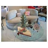 PAIR SOFAS, ACRYLIC BASE TABLE