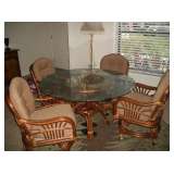 ETCHED GLASS TOP & 4 CASTOR CHAIRS