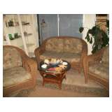 WICKER SOFA & 2 ARM CHAIRS