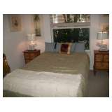 QUEEN BED, VINTAGE ELEPHANT LAMPS
