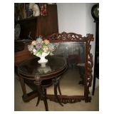 ORNATE MIRROR, TRIPOD TABLE