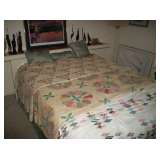 QUEEN BED - 3 ANTIQUE QUILTS