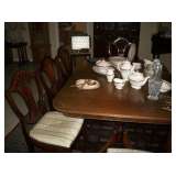 DOUBLE PEDESTAL TABLE/3LEAVES & 8 CHAIRS