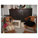 ANTIQUE BOOK CASE, 2 CHINESE CHAIRS