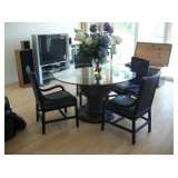 TABLE & 6 WOVEN LEATHER CHAIRS