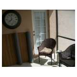 SATELITE CLOCK, 2 BAMBOO RUGS, 2 WOVEN CHAIRA