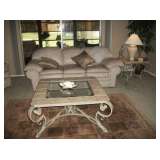 LEATHER SOFA & CHAIR, 3 PC. TABLE SET