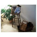 VINTAGE HIGH CHAIR & DOLL CRADLES