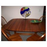 TEAK TABLE & 4 CHAIRS (BUILT-IN LEAVES)