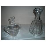 STEUBEN COCVERED BOWL, BACCARAT DECANTER