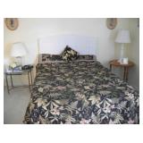 QUEEN BED, WICKER HEADBOARD