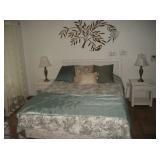 QUEEN BED, PR. WICKER NT. STANDS
