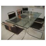 TABLE/LUCITE BASE 6 CHAIRS