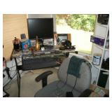 2 GLASS COMP. DESKS + OFF. EQUIP