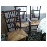 OAK TABLE/ 6 RUSH CHAIRS