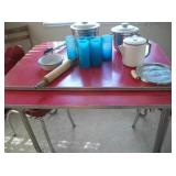 VINTAGE TABLE/2 RED VINYL CHAIRS