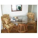 RATTAN TABLE & 2 CHAIRS