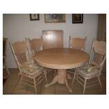 WHITE WASHED PEDESTAL TABLE - 1 LEAF - 4 CHAIRS