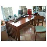 ARTS & CRAFTS STYLE DESK, BURL WOOD CHAIR