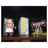 Robots $8 each, vintage tin toy $35