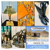 This Fri & Sat! ~Incredible Frisco Lakes Estate Sale! Hermes, Leather, Quilts, Vintage Glass, Tools, Fashion, Accents, Fishing Gear, Garden Accents, Collectibles & Much More!!