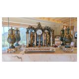 Mantle clock and Marble figures 